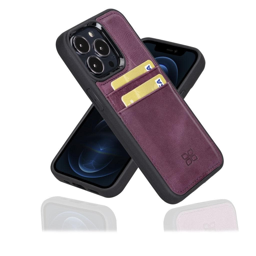 Flexible Leather Back Cover with Card Holder for iPhone 13 Series iPhone 13 Pro Max / Purple Bouletta LTD