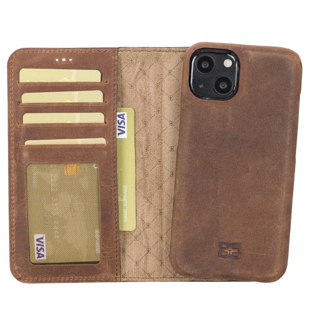 Full Leather Coating Detachable Wallet Case for Apple iPhone 13 Series iPhone 13 / Antic Brown Bouletta LTD