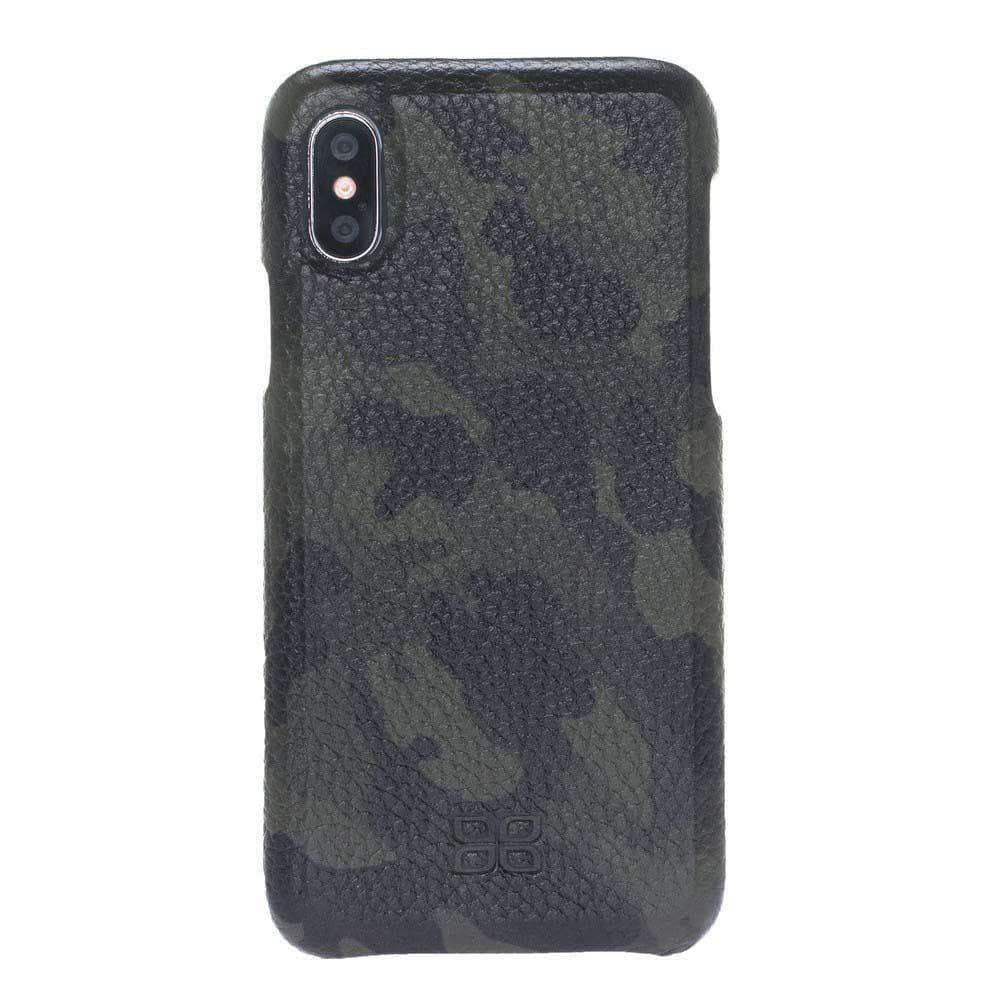 Apple iPhone X and iPhone XS Full Covered Genuine Leather Case Camouflage Green Bouletta LTD