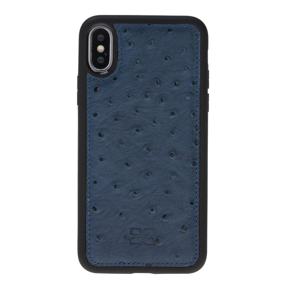 Apple iPhone X and iPhone XS Leather Case - Flexible Leather Cover Ostrich Navy Blue Bouletta LTD
