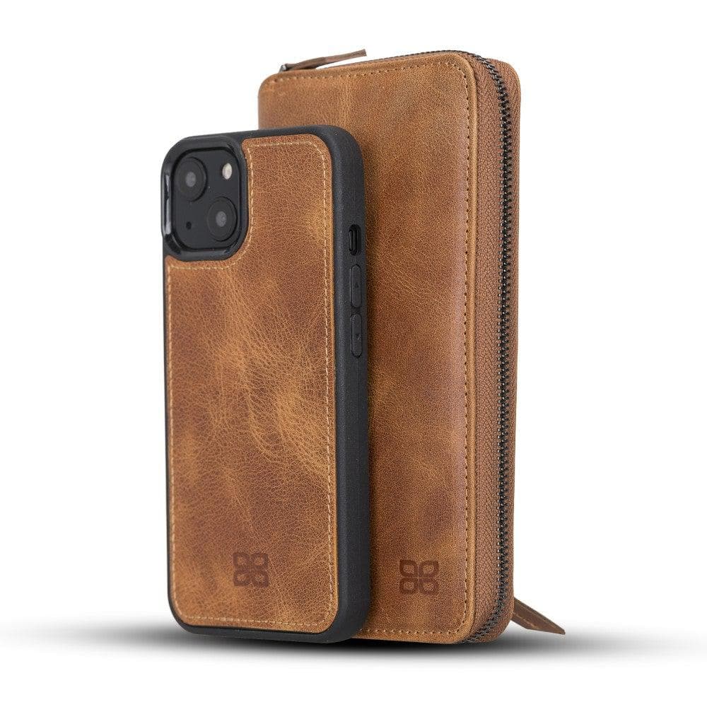Detachable Leather Zipper Wallet Cases for Apple iPhone 13 Series iPhone 13 6.1" / Vegetal Tan Bouletta LTD