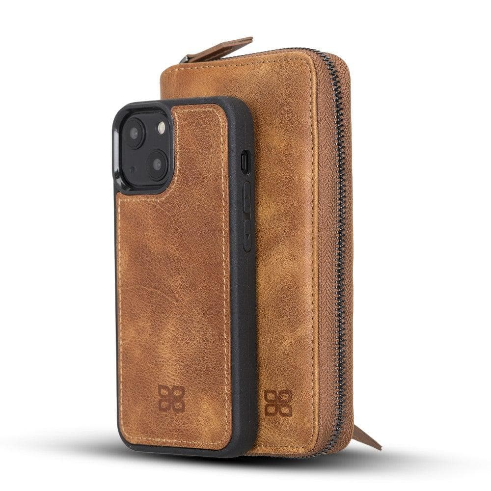 Detachable Leather Zipper Wallet Cases for Apple iPhone 13 Series iPhone 13 Mini 5.4" / Vegetal Tan Bouletta LTD