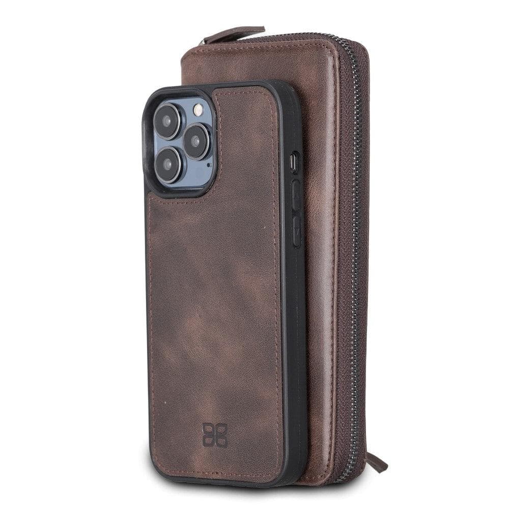 Detachable Leather Zipper Wallet Cases for Apple iPhone 13 Series iPhone 13 Pro Max 6.7" / Dark Brown Bouletta LTD