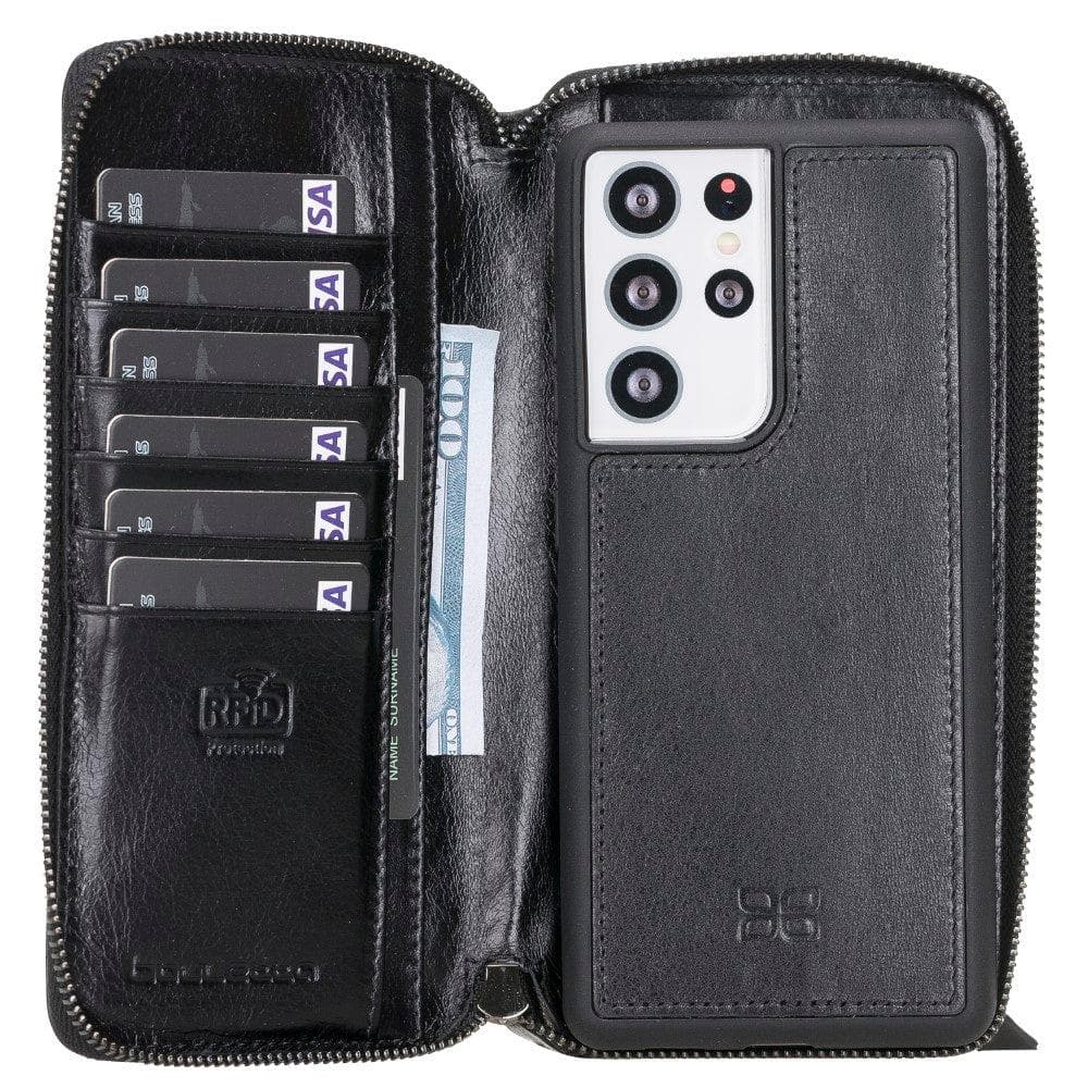 Detachable Leather Zipper Wallet Cases for Samsung Galaxy S21 Series S21 Ultra / Black Bouletta LTD