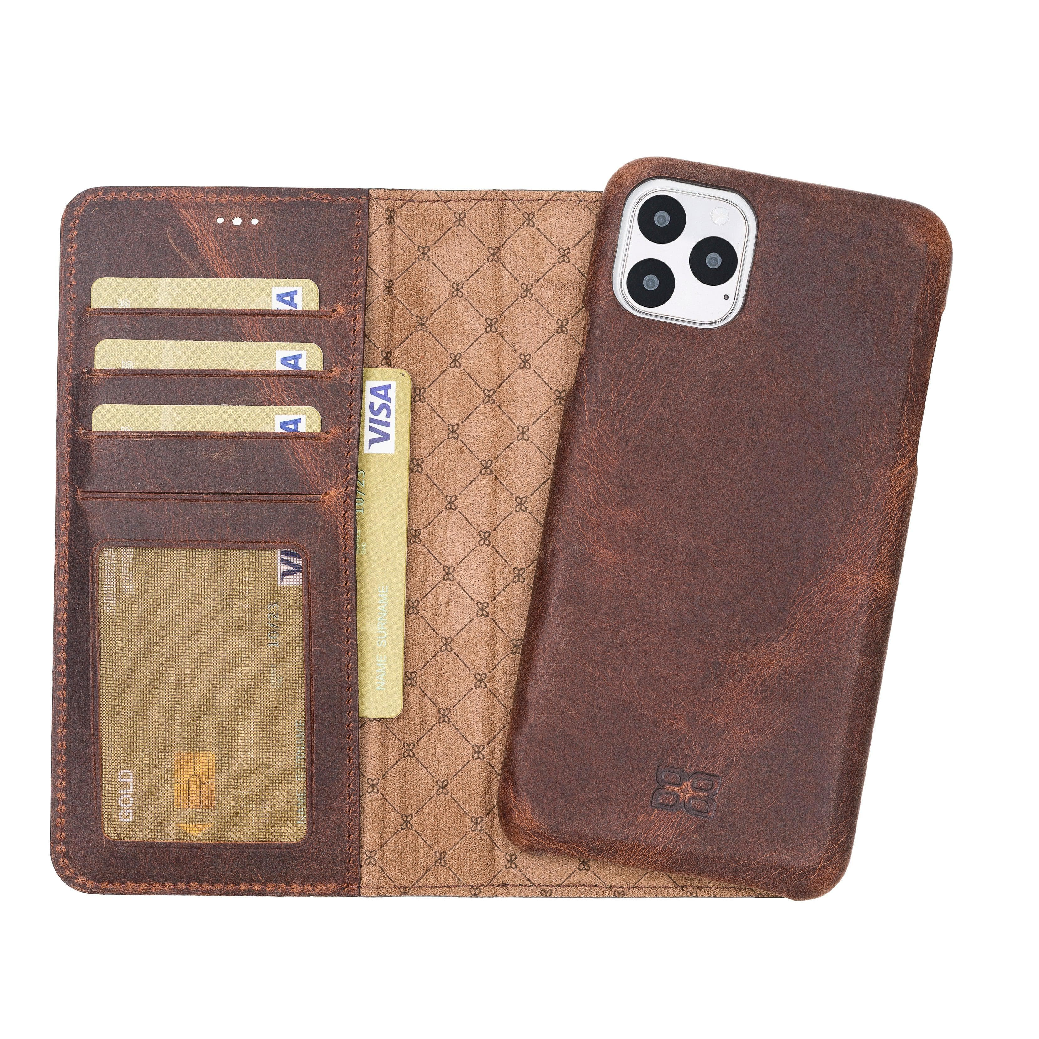 Detachable Fully Covering Leather Wallet Case For Apple iPhone 11 Series iPhone 11 Pro Max / Antic Brown Bouletta LTD
