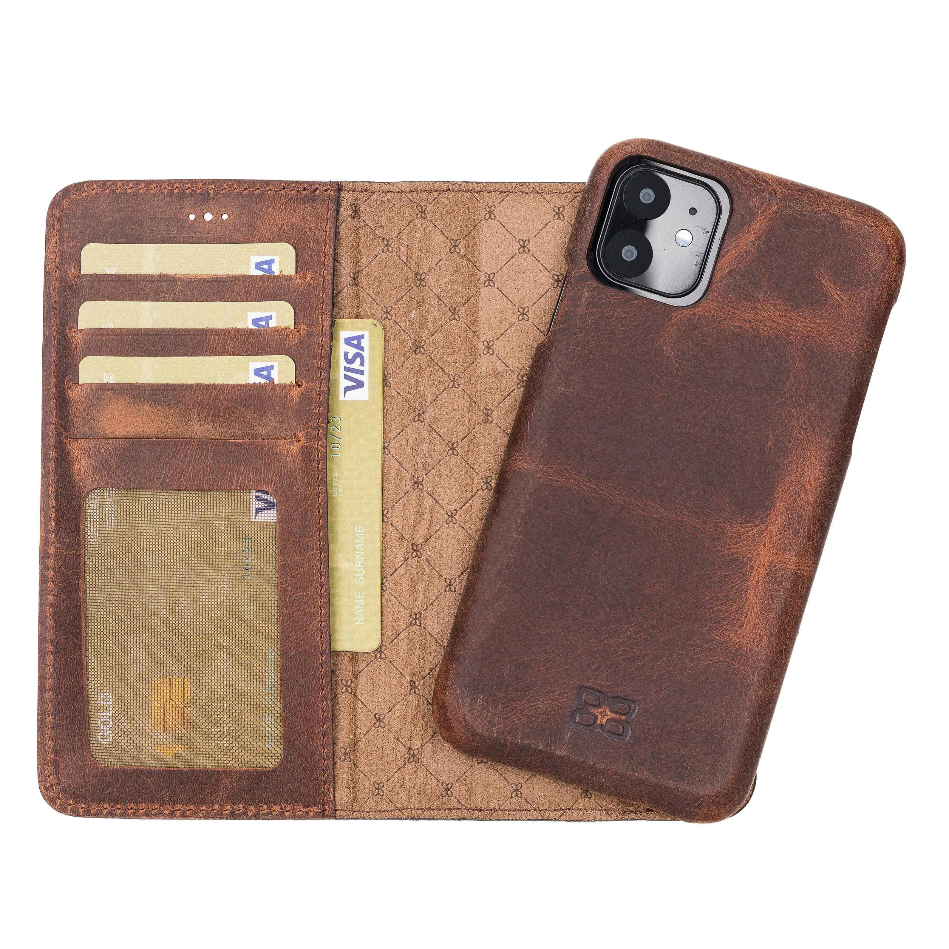 Detachable Fully Covering Leather Wallet Case For Apple iPhone 11 Series iPhone 11 / Antic Brown Bouletta LTD
