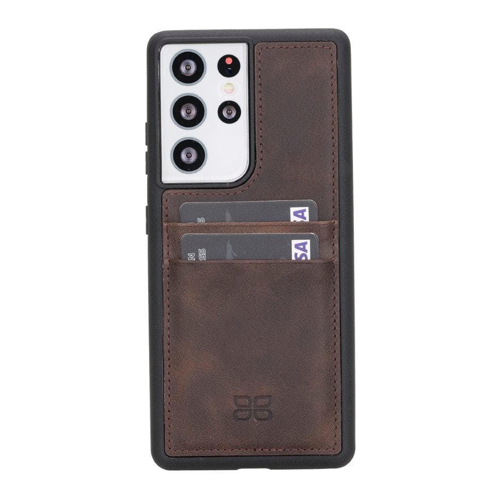 Flex Cover Back with Card Holder Leather Cases for Samsung Galaxy S21 Series S21 Ultra 6.8" / Dark Brown Bouletta LTD