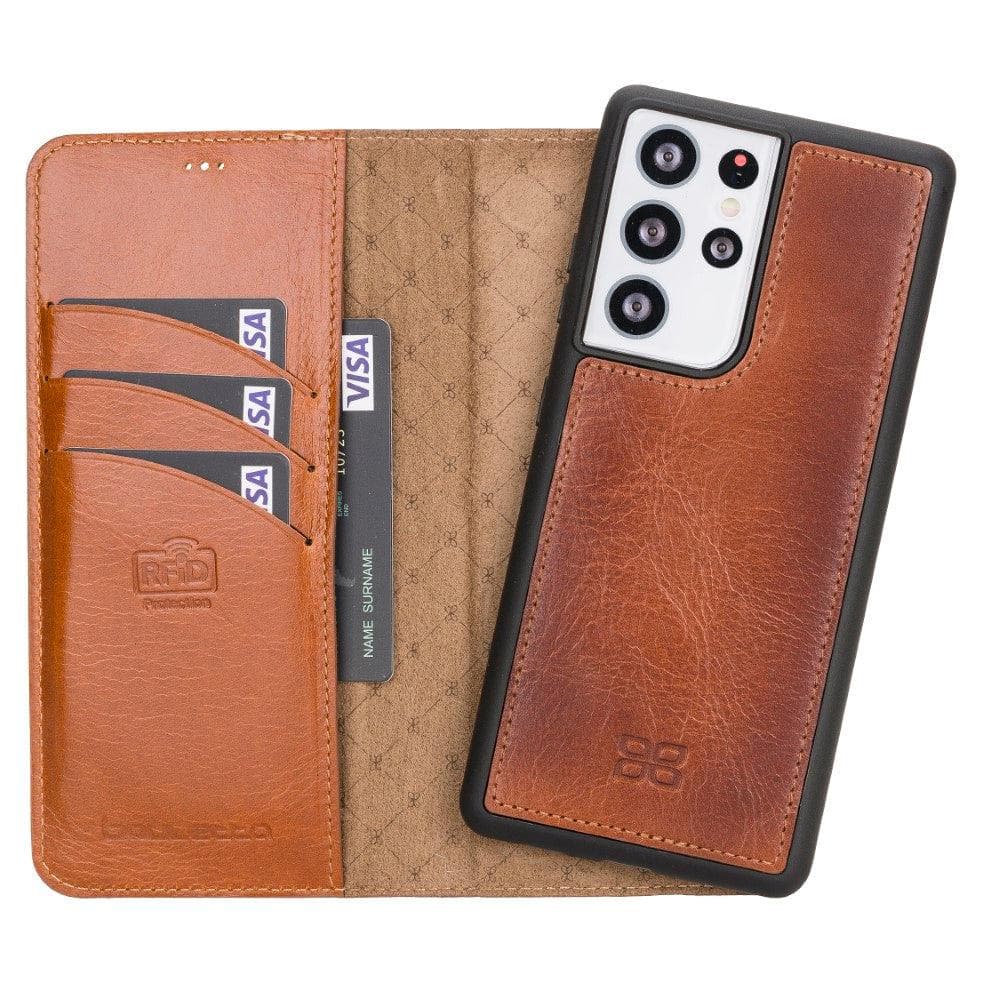 Magnetic Detachable Leather Wallet Cases for Samsung Galaxy S21 Series S21 Ultra 6.8" / Tan Bouletta LTD