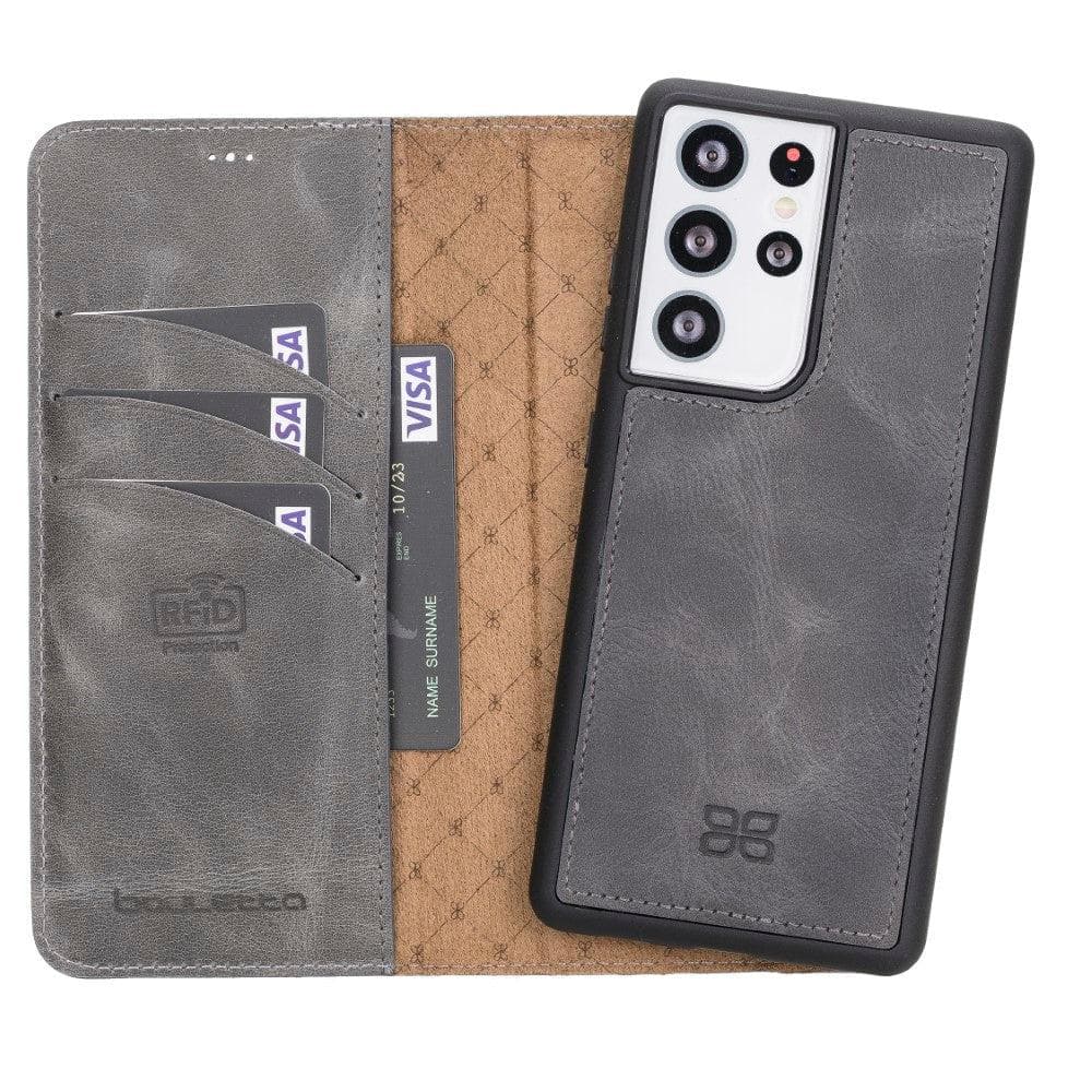 Magnetic Detachable Leather Wallet Cases for Samsung Galaxy S21 Series S21 Ultra 6.8" / Gray Bouletta LTD