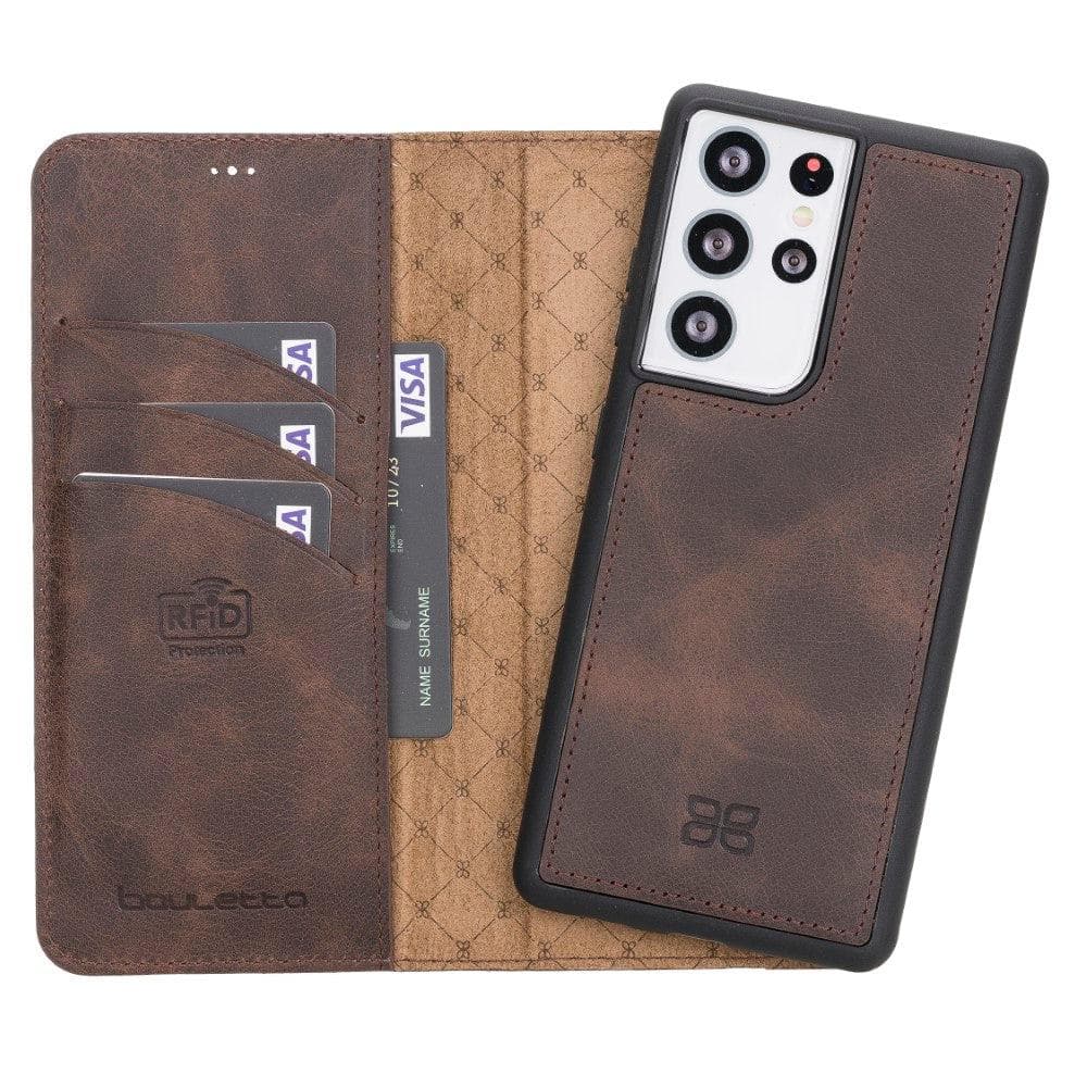 Magnetic Detachable Leather Wallet Cases for Samsung Galaxy S21 Series S21 Ultra 6.8" / Dark Brown Bouletta LTD
