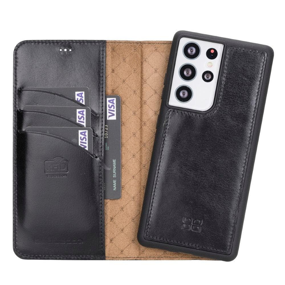 Magnetic Detachable Leather Wallet Cases for Samsung Galaxy S21 Series S21 Ultra 6.8" / Black Bouletta LTD