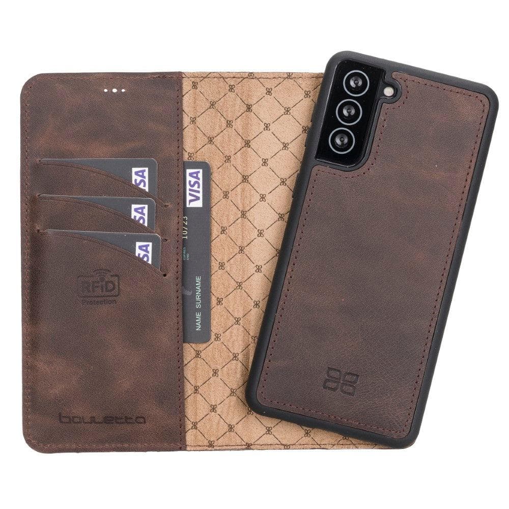Magnetic Detachable Leather Wallet Cases for Samsung Galaxy S21 Series S21 Plus 6.7" / Dark Brown Bouletta LTD