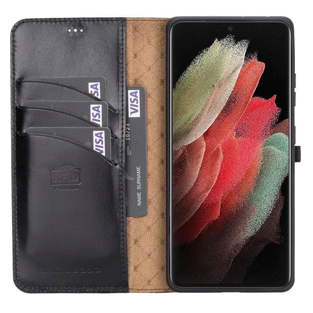 Non-Detachable Leather Wallet Cases for Samsung Galaxy S21 Series S21 Ultra 6.8" / Black Bouletta LTD