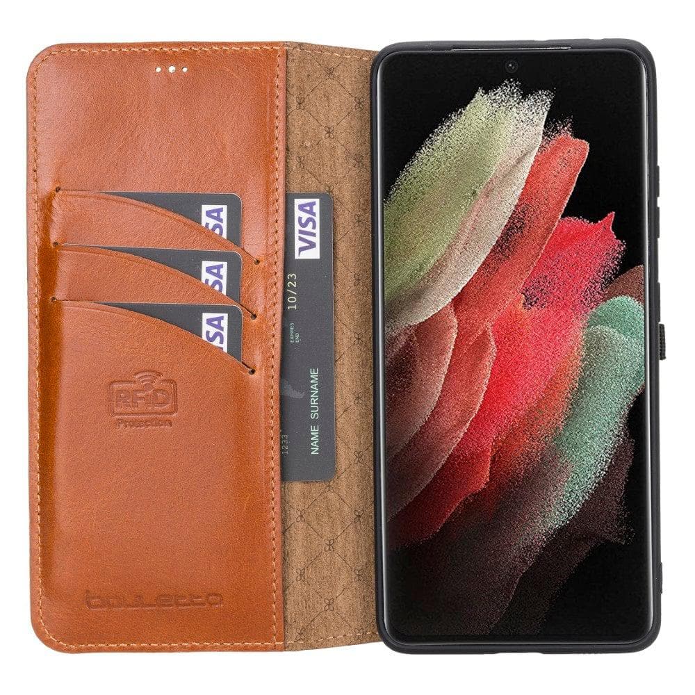 Non-Detachable Leather Wallet Cases for Samsung Galaxy S21 Series S21 Ultra 6.8" / Tan Bouletta LTD