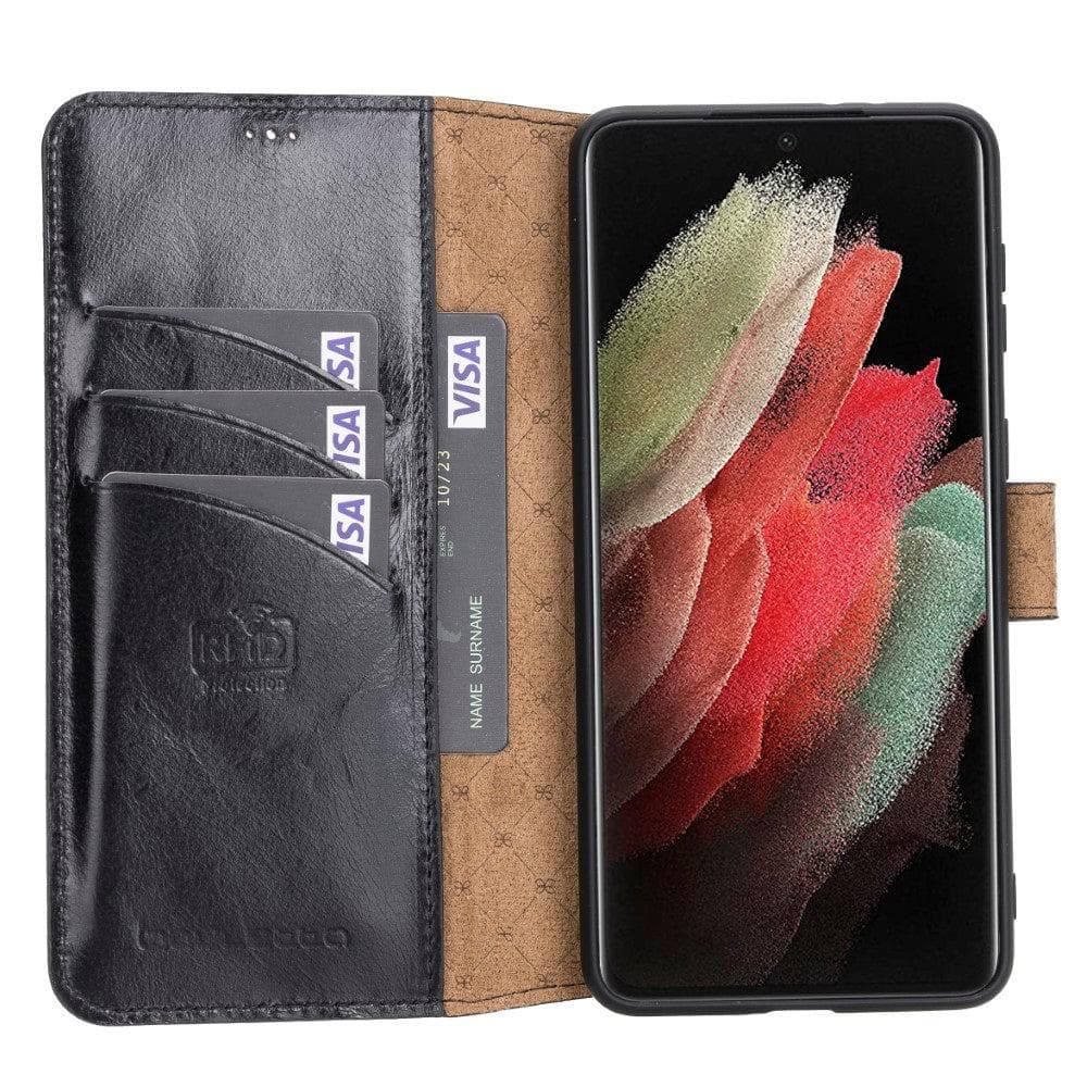 Non-Detachable Leather Wallet Cases for Samsung Galaxy S21 Series S21 Plus 6.7" / Black Bouletta LTD