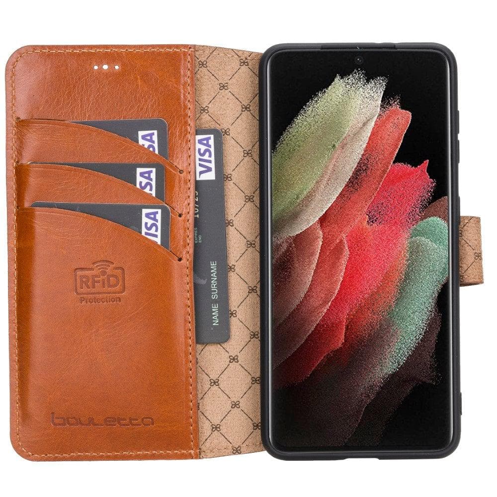 Non-Detachable Leather Wallet Cases for Samsung Galaxy S21 Series S21 Plus 6.7" / Tan Bouletta LTD