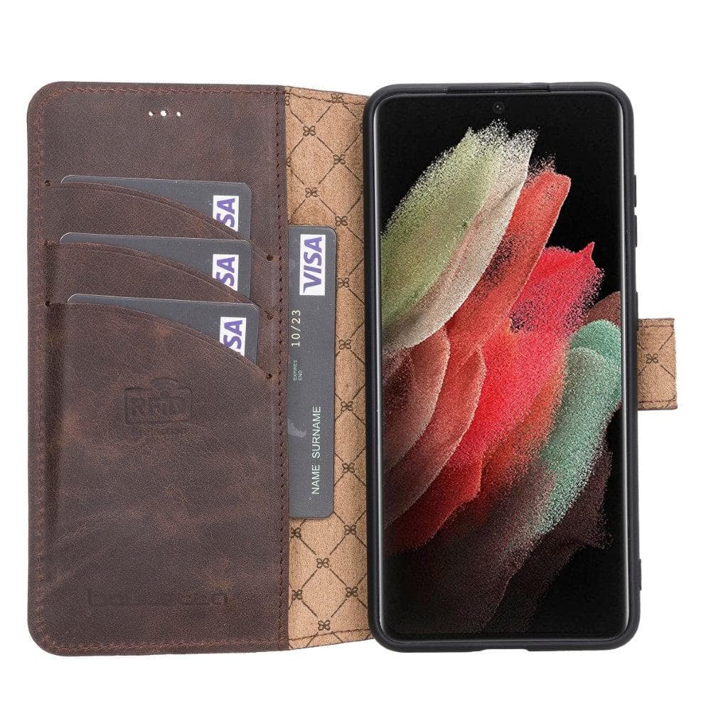 Non-Detachable Leather Wallet Cases for Samsung Galaxy S21 Series S21 Plus 6.7" / Dark Brown Bouletta LTD