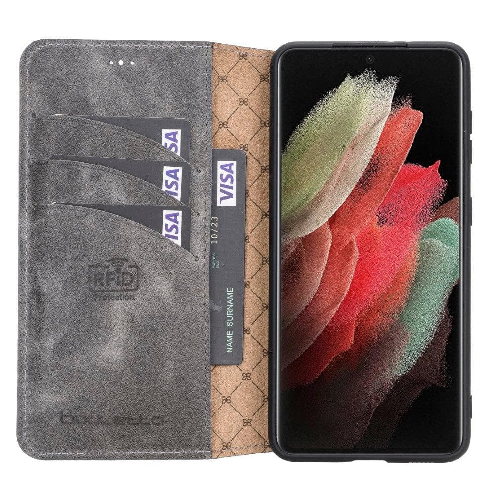 Non-Detachable Leather Wallet Cases for Samsung Galaxy S21 Series S21 Plus 6.7" / Gray Bouletta LTD