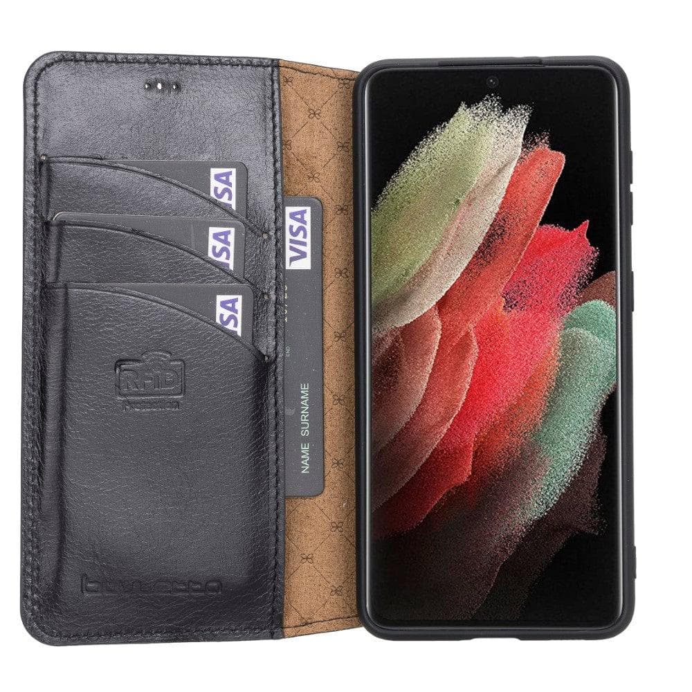 Non-Detachable Leather Wallet Cases for Samsung Galaxy S21 Series S21 6.2" / Black Bouletta LTD