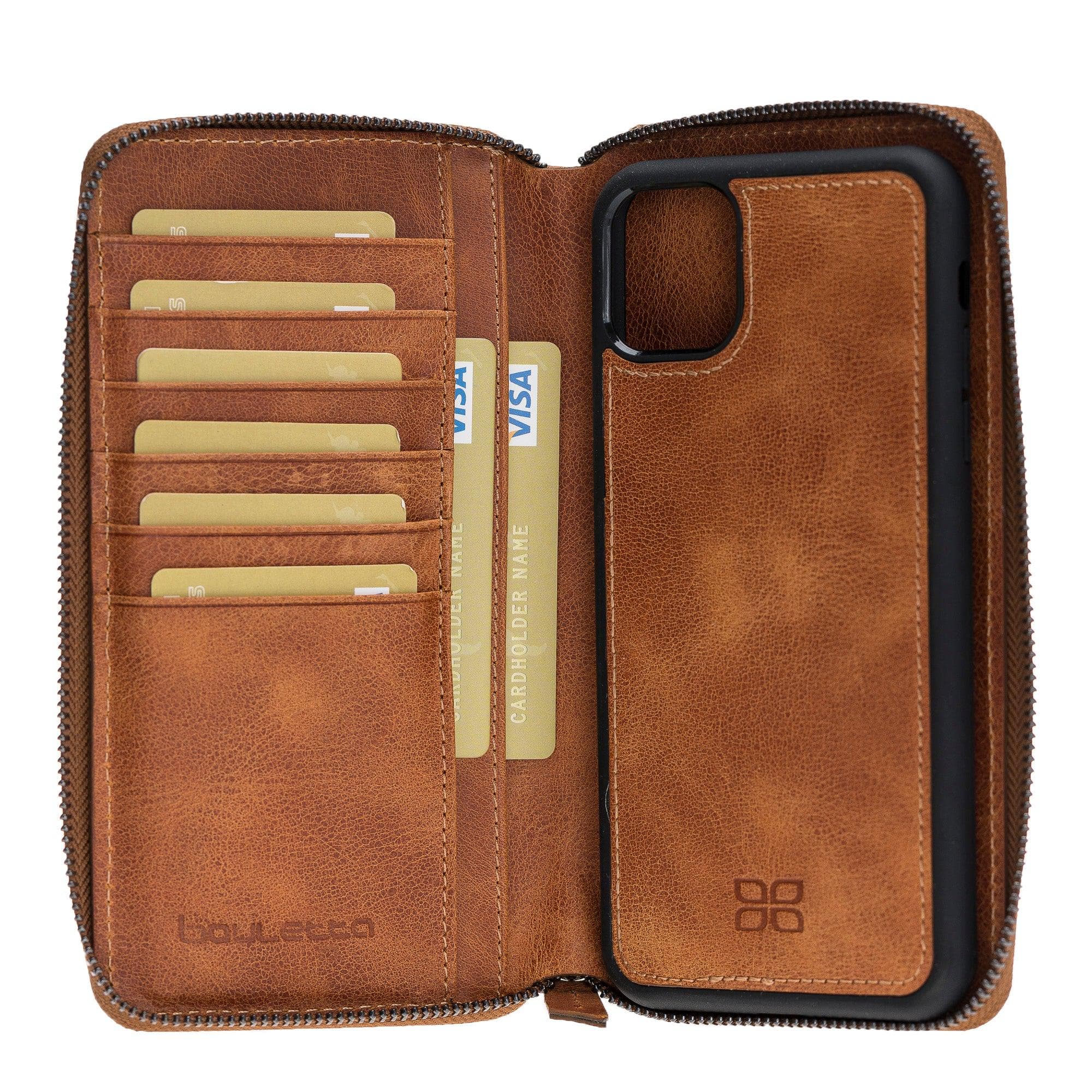 Pouch Magnetic Detachable Leather Wallet Case For Apple iPhone 11 Series İPhone 6.1" / Vegetal Tan Bouletta Shop