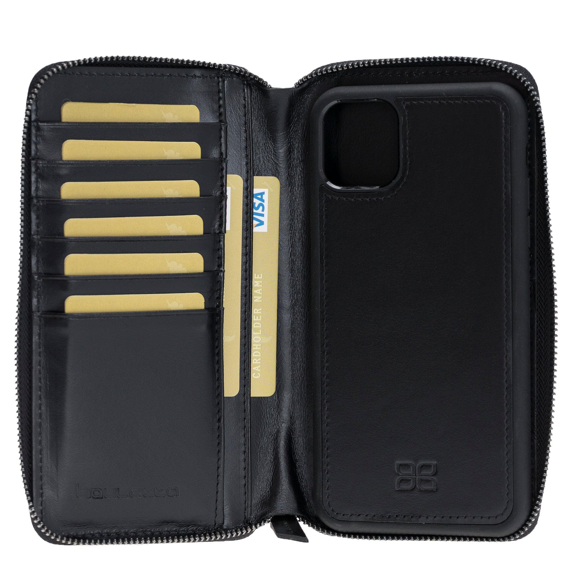 Pouch Magnetic Detachable Leather Wallet Case For Apple iPhone 11 Series İPhone 6.1" / Black Bouletta Shop