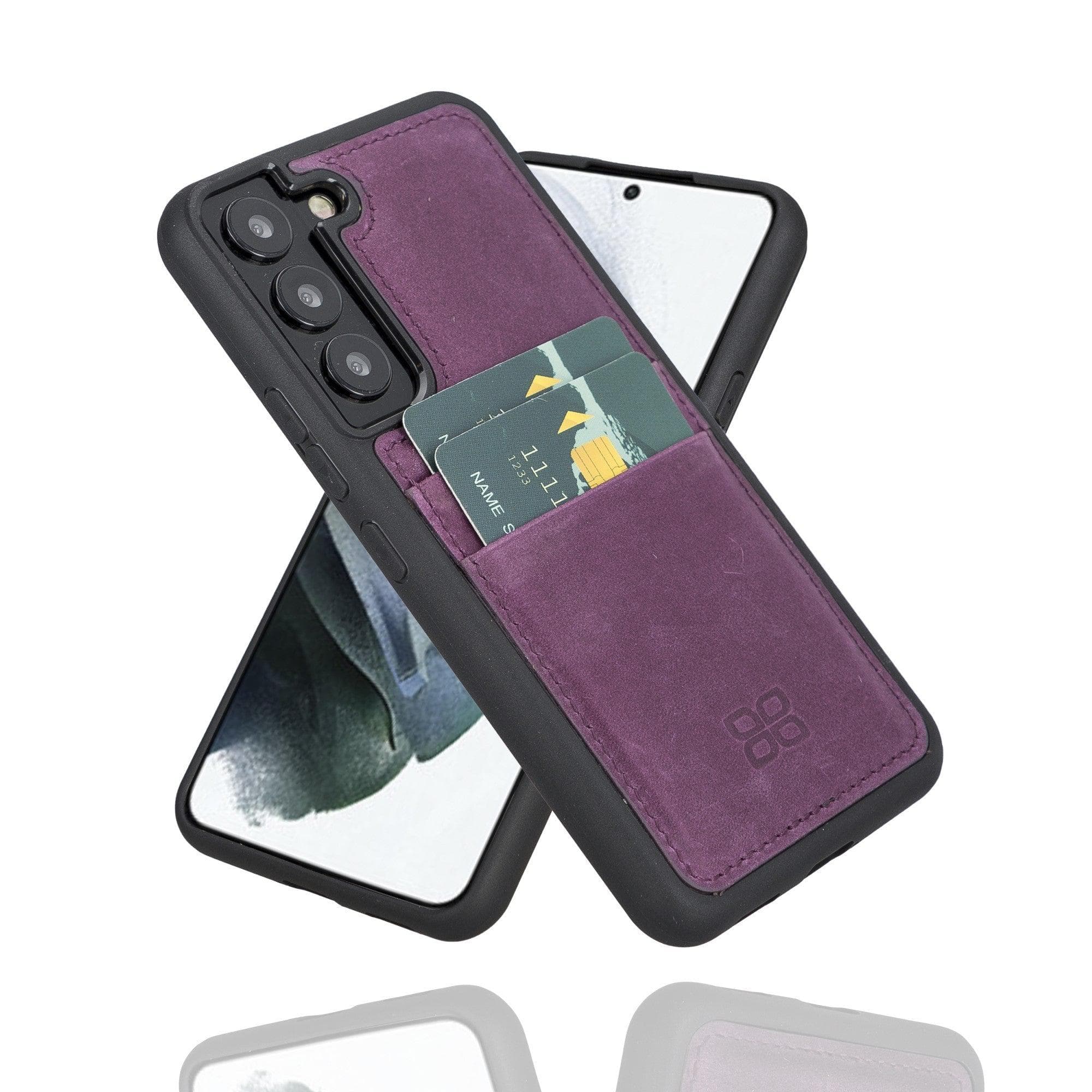 Samsung Galaxy S22 Series Genuine Leather Slim Back Cover Case with Card Holders Samsung Galaxy S22 / Purple Bouletta
