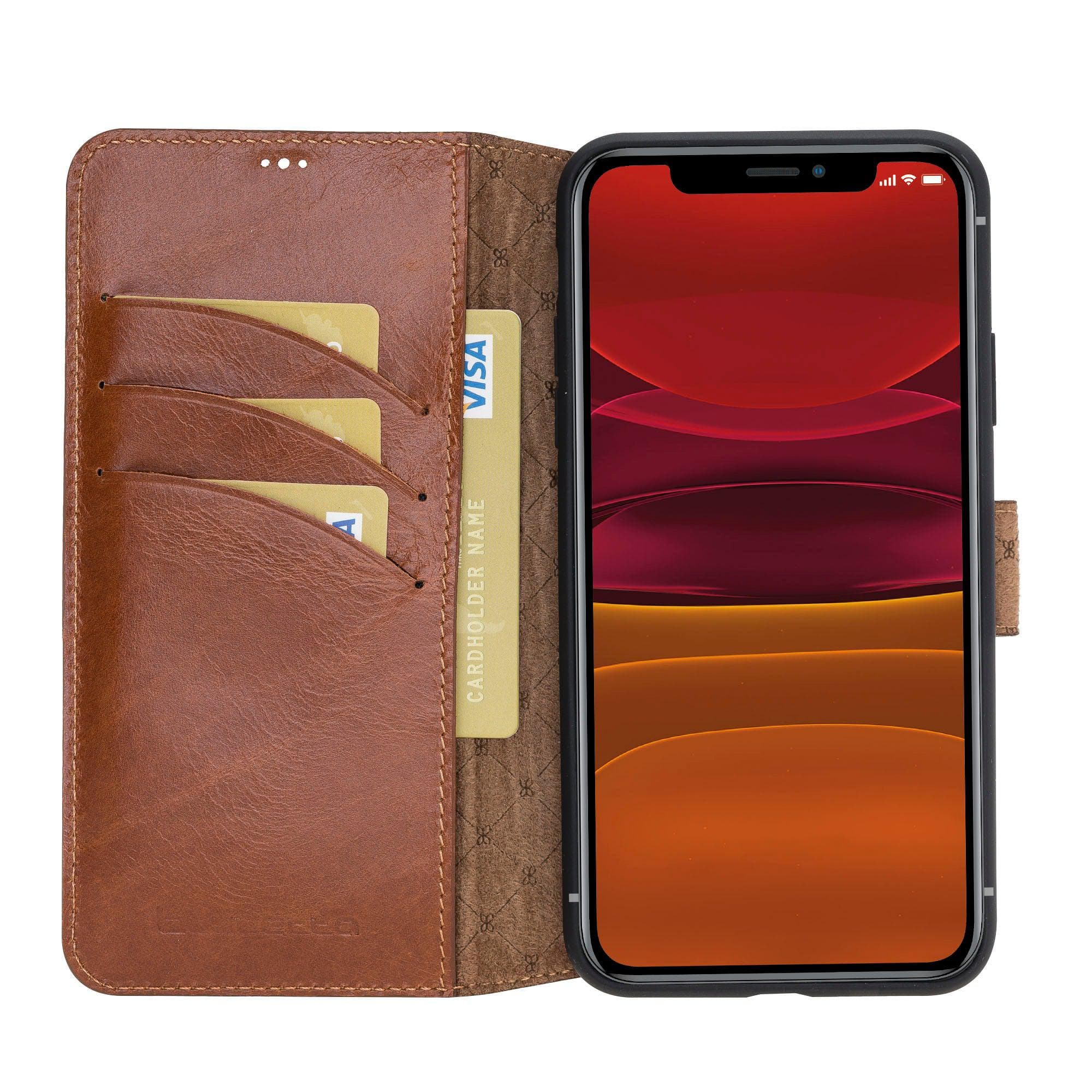 Wallet Folio with ID Slot Leather Wallet Case For Apple iPhone 11 Series İPhone 11 Promax / Tan Bouletta LTD