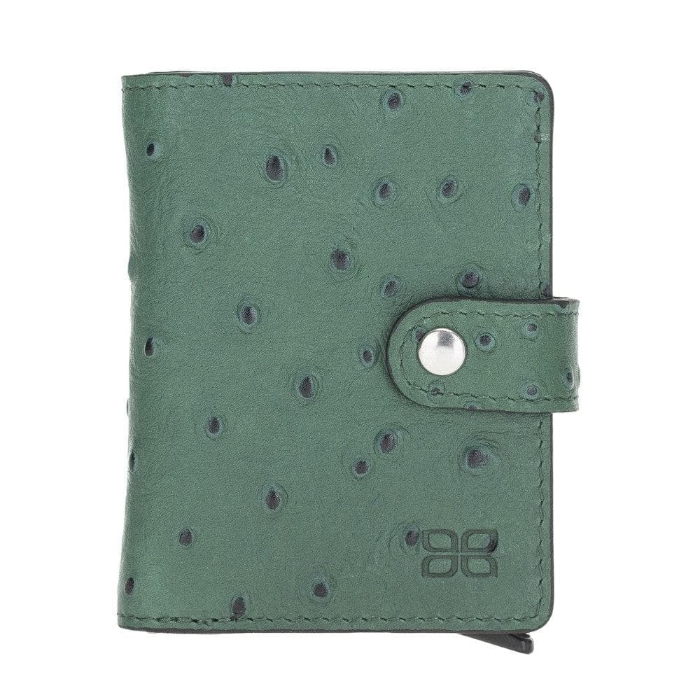 Palermo Zip Mechanical Leather Card Holder Ostrich Green Bouletta LTD