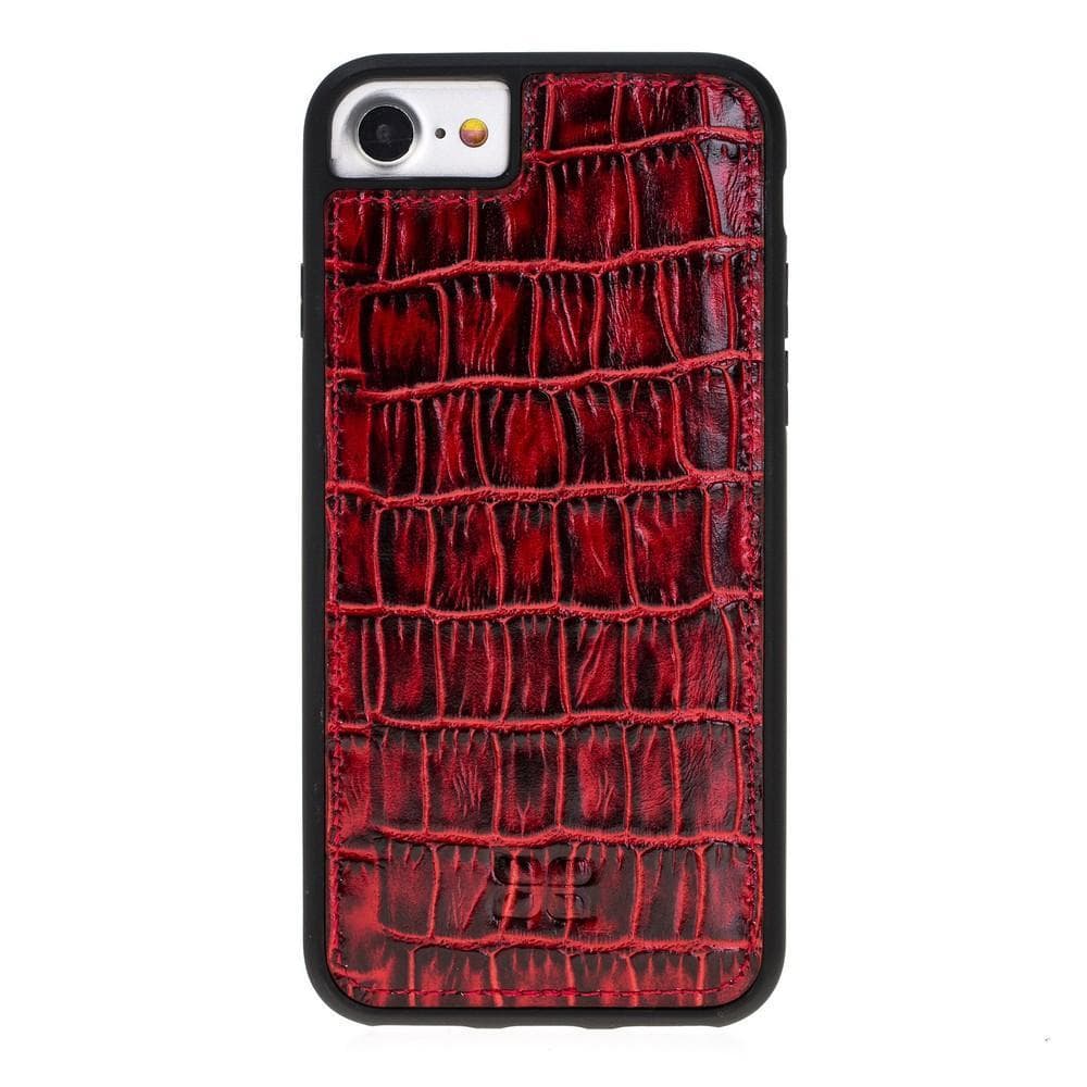 Flexible Genuine Leather Back Cover for Apple iPhone 7 Series iPhone 7 / Crocodile Red Bouletta
