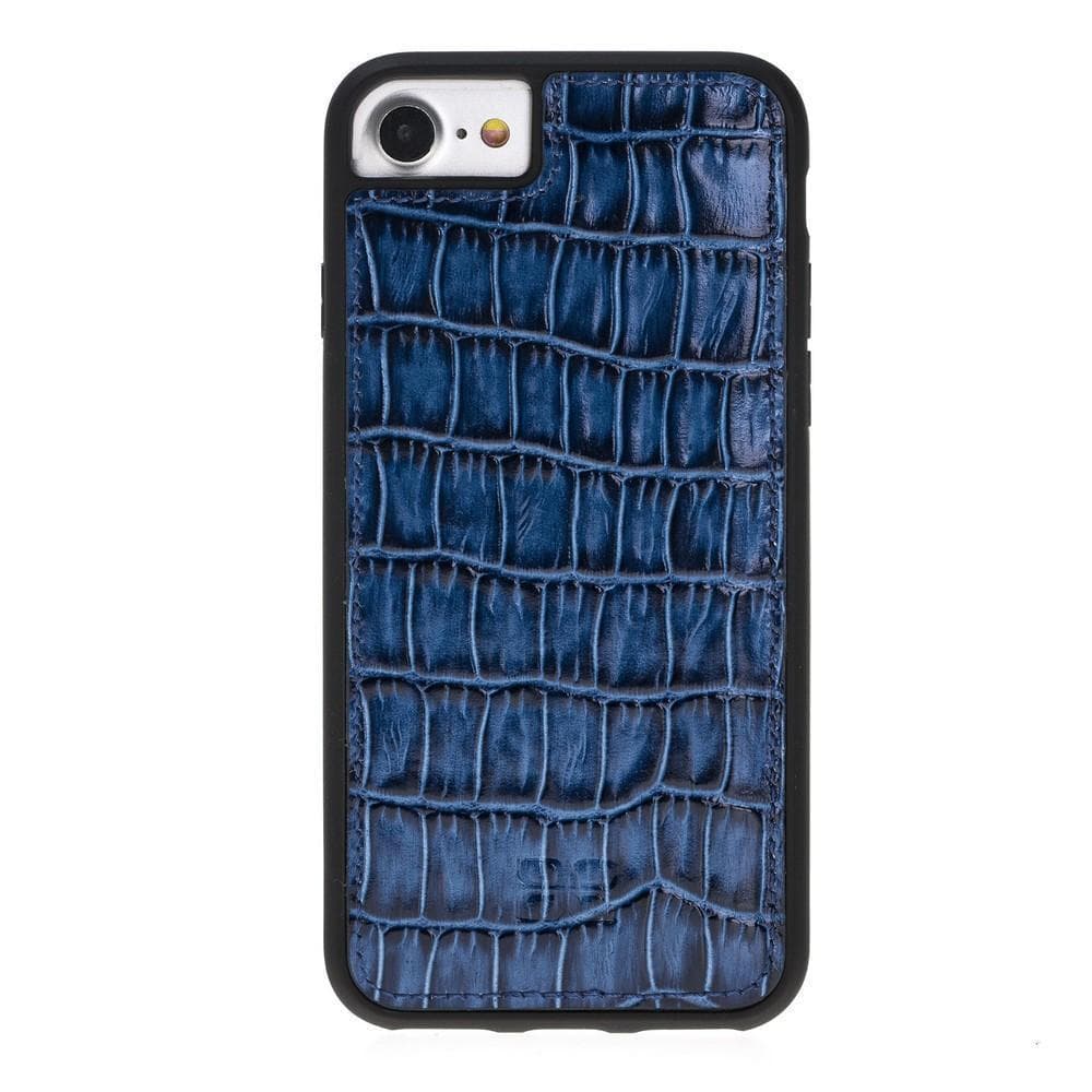 Flexible Genuine Leather Back Cover for Apple iPhone 7 Series iPhone 7 / Crocodile Blue Bouletta