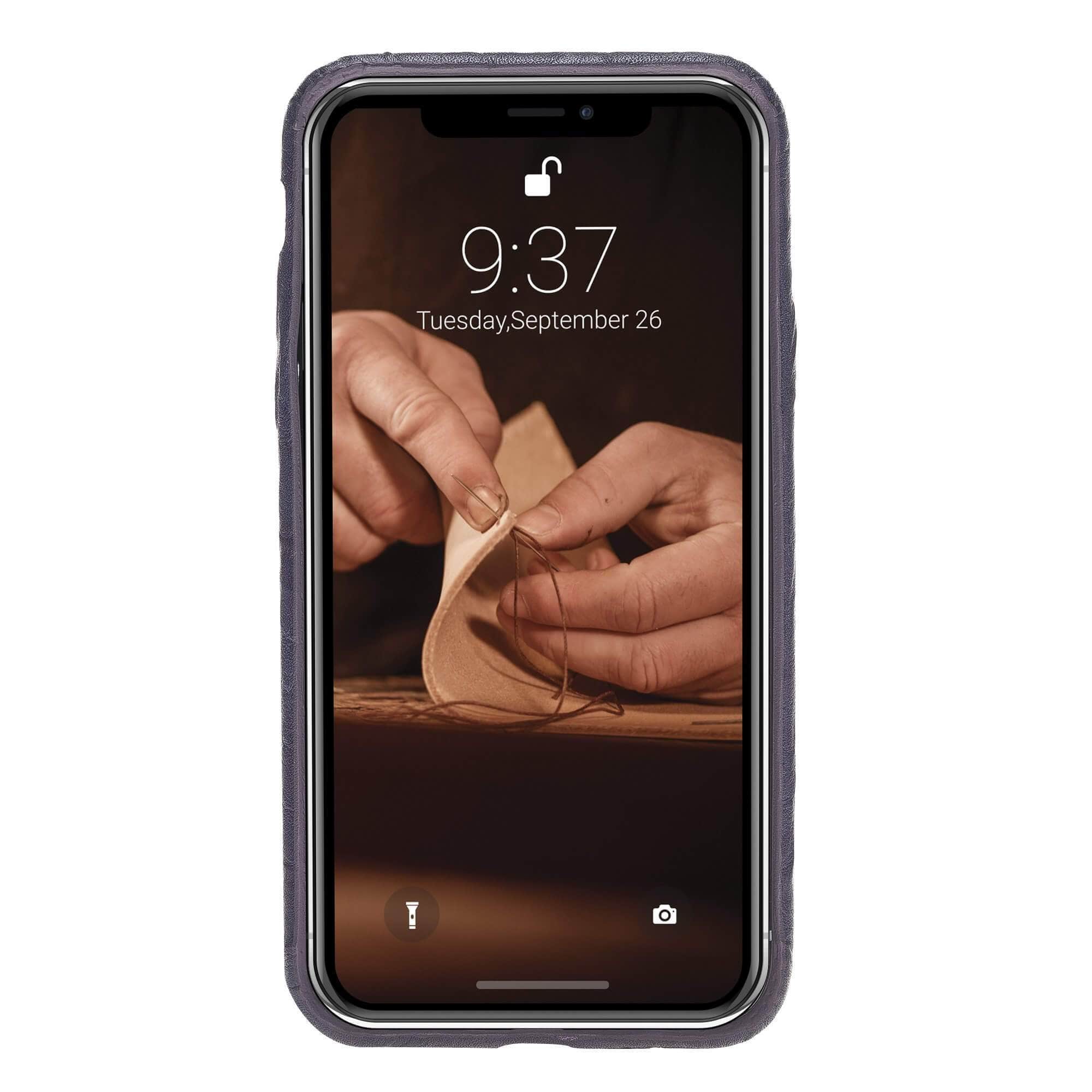 Leather Ultra Cover with Credit Card Slots for Apple iPhone X/XS - Creased Purple Bouletta Shop